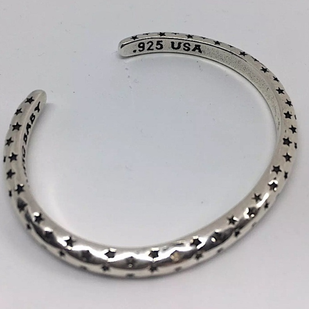 Star Sterling Silver Bangle Cuff Bracelet - Picture 8 of 8